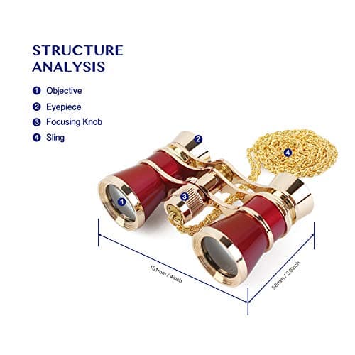 Aomekie Theatre Opera Glasses Binoculars 3X25 with Chain for Concerts Horse Racing Classical (Red) — view 5