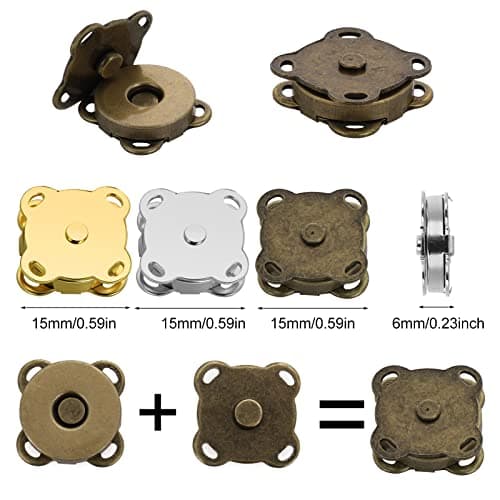 Prasacco 12 Sets Magnetic Buttons Button Magnets Clasps Bag Closures Fastener Magnetic Snaps for Purses Handbag Clothing Sewing Craft, 15mm 3 Colors, Silver — view 2