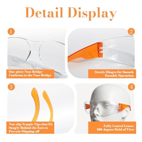 BIRDDIE 10-Pack Safety Glasses, Anti-Fog Goggles Clear Bulk Safety Eyewear — view 6