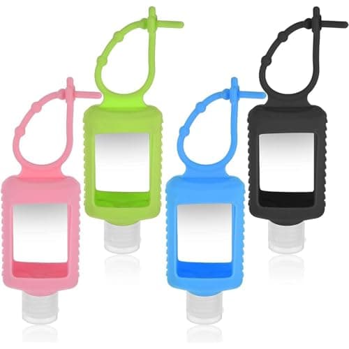 Mezeic 4 Pack Travel Bottles, Hand Sanitizer Empty Travel Size Bottle Refillable Liquid Containers Travel Keychain Bottles Portable Sanitizer Holder with Detachable Silicone Case