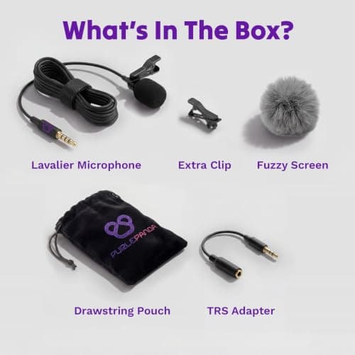 Purple Panda Lavalier Microphone Kit – Clip-On Lapel Mic for Motovlog, Creators & Vlogging – GoPro, DJI & Insta360 Action Cameras, iPhone, Android, iPad, DSLR, Zoom/Tascam, PS5 – Omnidirectional — view 6
