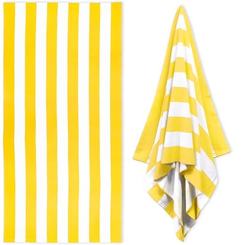 HENBAY Large Oversized Beach Towel - Fluffy 35 x 70 Inch Plush Microfiber Pool Towel, Yellow Striped Quick Dry Cabana Swim Towel