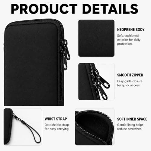 HOQBFSN Neoprene Mobile Phone Pouch with Hand Strap, Universal Zipper Smartphone Sleeve, Shock Resistant Water Repellent Soft Carry Bag for Daily Travel Outdoor Use Black — view 3