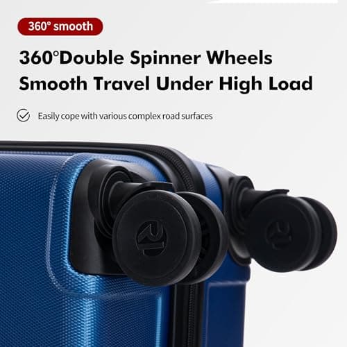 Rocklands® Medium Suitcase Hard Shell Thick ABS with TSA Combination Lock, 4 Dual Spinner Wheels, Lightweight Luggage Durable Travel Trolley Case (Navy Blue, Medium 24 Inch) — view 4