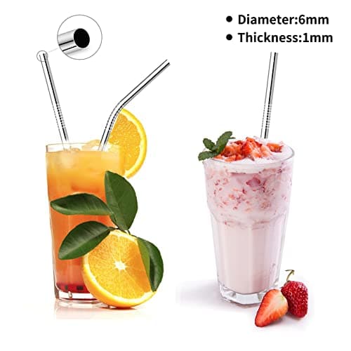Ithyes 8 Pack Reusable Metal Straws Long Stainless Steel Straws Drinking Straw for 20/30 oz Tumblers with Travel Case & 2 Cleaning Brushes,10.5"/8.5"(Silver) — view 4