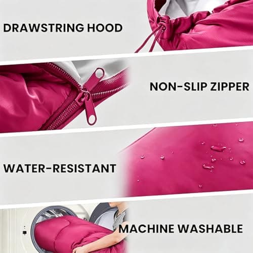 Double Sleeping Bag, Extra Large 3-4 Season Lightweight,Waterproof Indoor & Outdoor Use for Adults & Kids, Premium Sleeping bag for Hiking, Backpacking and Camping (Rose red) — view 4
