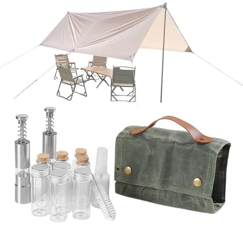 Outdoor Spices Organizer – 12-Compartment Camping Spices Container Set, Portable Travel Seasoning Kit | Canvas Spices Pouch, Camping Seasoning Set with Storage Pouch for Outdoor Cooking Adventures