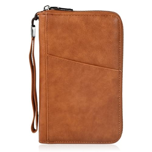 Amexo Travel Wallet Family Passport Holder RFID Blocking Travel Document Organiser Waterproof Holiday Passport Case for ID Card Credit Cards Flight Tickets Money Coins Gifts for Men Women (Brown)