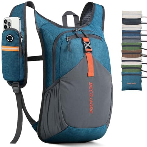 BECOJADDE 15L Hiking Backpack for Men Women Foldable Small Rucksack Lightweight Mini Backpack for Camping Travel Outdoor, Turquoise