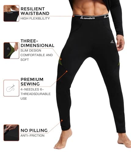 Men's Thermal Underwear Base Layer Long Johns For Sport Black Midweight XS — view 3