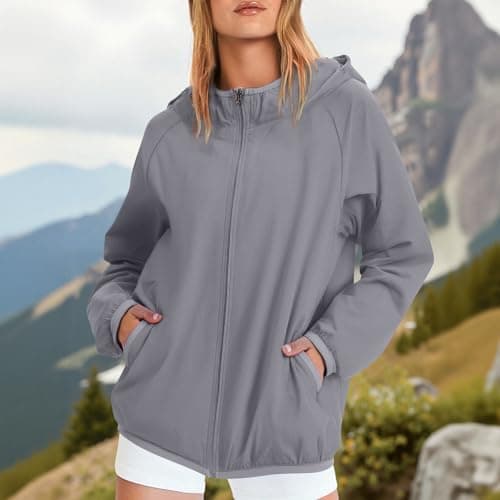 Anbiryeik Packable Waterproof Jacket Women Lightweight Breathable Raincoat with Pockets Windproof Softshell Outdoor Rain Jacket Functional Outwear for Walking Hiking Travel Running Cycling Grey XL — view 3