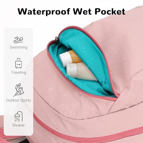 Outplea 25L Hiking Backpack with Wet Pocket for Women, Ultralight Foldable Gym Backpack Packable for Sport Outdoor Travel, Pink — view 3