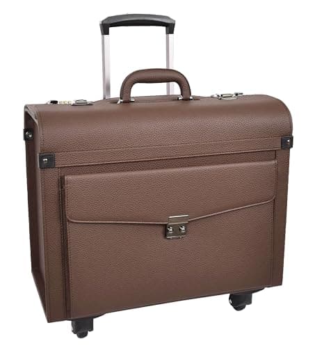 Four Wheeled Pilot Case Faux Leather Lightweight Cabin Bag Commander (Brown)