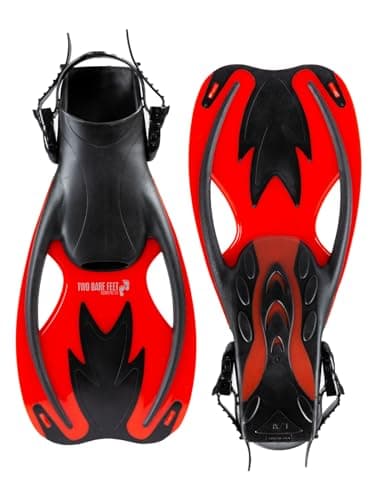 Two Bare Feet Snorkel, Mask and Fins/Flippers PVC Diving Set (Kids) With Anti Fog and Wide View Mask, Anti-Leak, Tempered Glass- Scuba Dive Snorkelling Sets (L-XL UK 1-4, Red) — view 3