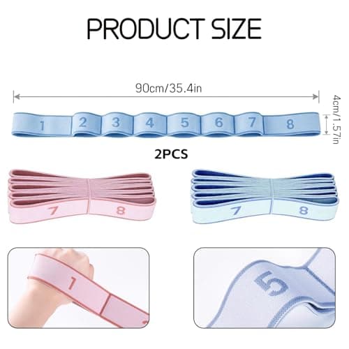 Yxelydriail 2 Pcs Fitness Resistance Bands,Elastic Yoga Straps for Stretching Equipment with 8 Loops, Stretch Bands for Exercise Pilates, Gymnastics Training, Fitness Resistance (Blue+Pink) — view 2