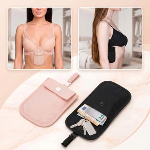 Gaomumu 2PCS Hidden Bra Wallet Pouches, Adjustable Elastic Anti-Theft Undercover Pouch, Waterproof Reusable Nylon Stash Pocket, Discreet Storage Wallet for Travel Commuting Shopping(Pink,Black) — view 5