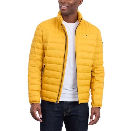 Tommy Hilfiger Men's Lightweight Down Alternative Packable Puffer Jacket Coat, Yellow Gold, XL — view 4