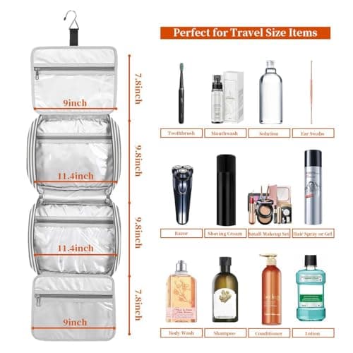 Hanging Travel Toiletry Bag, Large Capacity Wash Bag Waterproof Cosmetic Bag Makeup Organizer with 4 Compartments & 1 Sturdy Hook for Women/Men — view 4