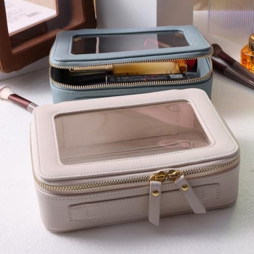 SANHECUN Toiletry Bag Waterproof Cosmetic Organizer with Hanging Hook for Travelling, White, Carry on 8 inch, Wash Bag — view 3