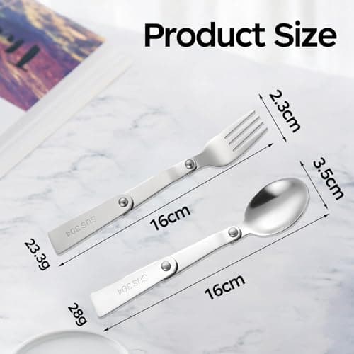 2 Pcs Foldable Spoon and Fork Set, Folding Spoons Forks Stainless Steel Set, Multifunctional Folding Spoon and Fork, Travel Cutlery Set, Travel Utensils, Portable, for Outdoor Picnic, Camping — view 2