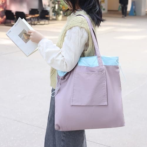 GODWOODS Tote Bag Aesthetic Canvas Handbags with Zipper for Women Travel Shoulder Bags Purses with compartments (A - Purple) — view 2