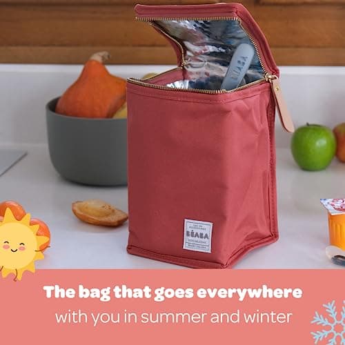 Béaba - Insulated Baby Meal Pouch - Large Capacity - Thermal Bottle Storage - Bag for Carrying Full Meals - Foldable - Soft Waterproof Material - Terracota — view 2