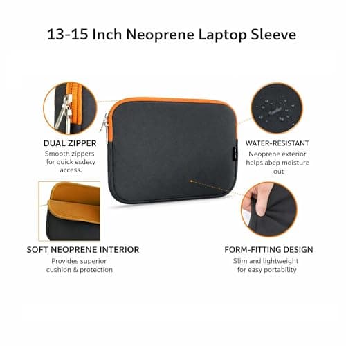 Emartbuy Midnight Black/Orange Neoprene Laptop Sleeve 13-15 Inch — view 2