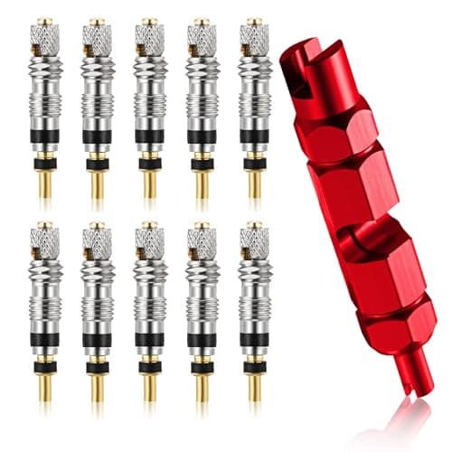 11Pcs Presta Valve Cores, Bicycle Presta Valves Remover Tool Kit, Presta Valve Cores for Universal Road Bike Car Includes Valve Wrench (Red)