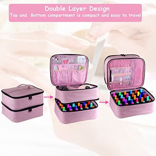 Nail Polish Organiser, Double Layer Travel Nail Storage Organiser (Pink) — view 5