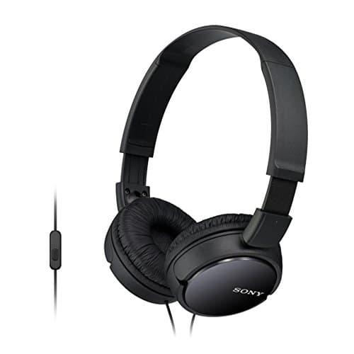 Sony MDR-ZX110AP Wired Overhead Headphones with Microphone, Neodymium Dynamic Drivers, Swivel Fold Design - Black