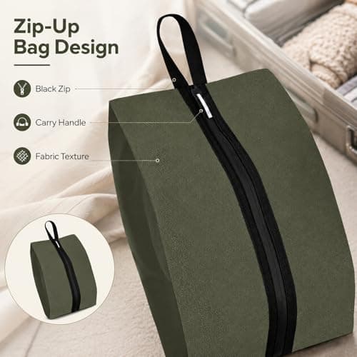 Travel Shoe Bag, Olive Green, Foldable, Fits Shoes Up to UK Size 12 — view 5