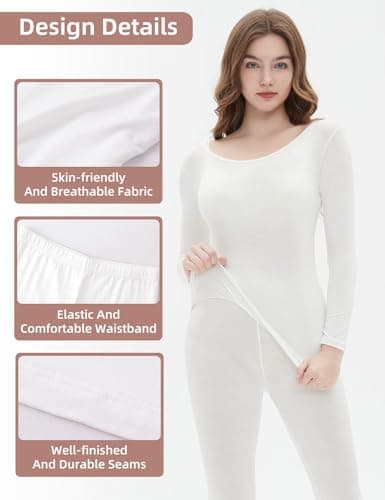 Vinconie Women Thermal Underwear Slimming Top & Bottom Pajama White Yoga Pants, 1 Pack Ivory White, L — view 4