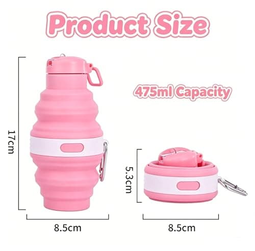Embhlitfe Collapsible Water Bottle,Silicone Folding Water Bottles Foldable Water Bottle with Carabiner,Silicone Water Bottle for Women Men Sports Travel Hiking Camping Outdoor Activities (Pink) — view 2