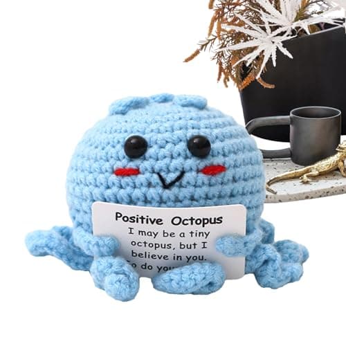 Positive Animals – Knitted Octopus Doll With Encouragement Card | Motivational Toy For Students Teachers Men Women Girls Boys Coworkers | Handcrafted Crochet Gift
