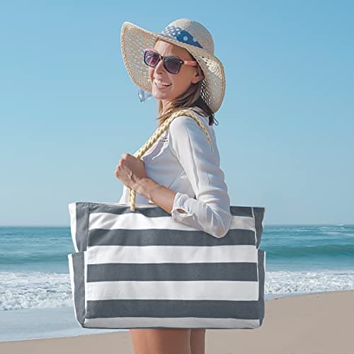oscaurt Beach Bags for Women Waterproof Beach Tote Bag with Zip and Rope Handle Summer Holiday Essentials for Travel Shopping Shoulder Handbags for Pool Gym Picnic — view 3