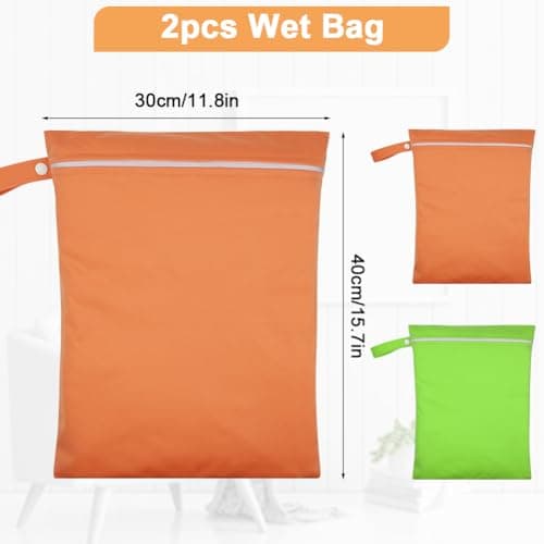 AOOSA 2PCS Wet Bags, Reusable Cloth Diaper Bags with Handle and Zipper — view 2