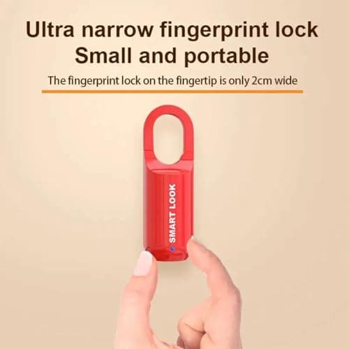 Fingerprint Padlock Mini Smart Padlock Keyless USB Charging Biometric High Security Lock for Gym Locker, Shed Locker, Storage Units, Luggages, Suitcases (Black+Red) — view 4