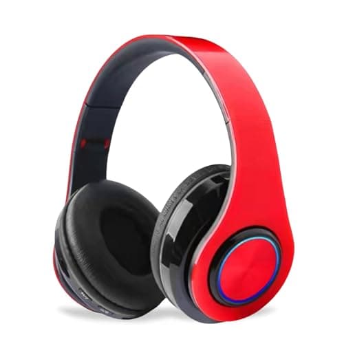 ZZOSRDR Bluetooth Headphones Over Ear, Foldable Lightweight Wireless Headset, Wireless Headphones with Built-in Mic, FM, SD/TF for Online Class, Office, PC, Phone (Red)