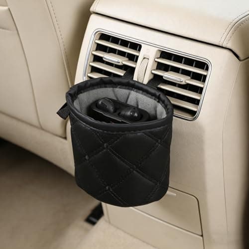 DEARMAMY Car Air Vent Storage Bag for Pens and Mini Wallets, Black Pu Faux Leather with Multiple Compartments, Space Saving and Securely Clips to Vent, for Car and Travel Organizing — view 6