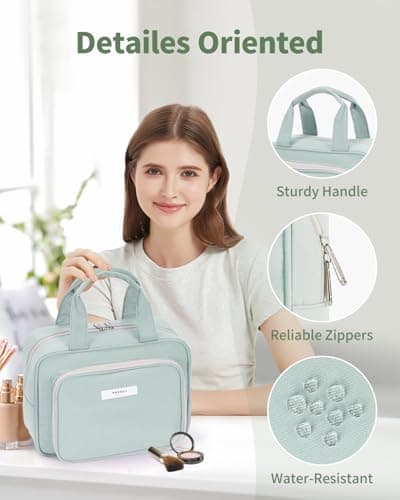 Narwey Full Size Toiletry Bag Large Wash Bag Makeup Bag Travel Organizer Cosmetic Bag for Women (Mint Green) — view 6