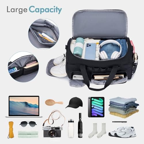 BAGZY Tactical Gym Sports Bag for Men 40L, Travel Duffle Bag with Shoes Compartment and Wet Compartment Oxford Weekend Travel Bag Overnight Bag with Adjustable Shoulder Strap Khaki — view 5