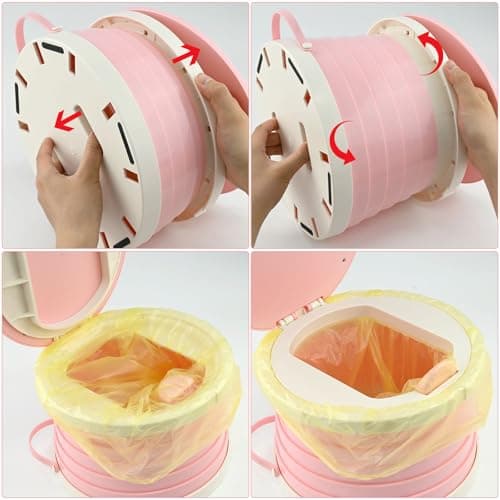 DRERIO Folding Travel Potty Portable Toddler Toilet Potty,Child's Training Seat Carry Potty with a Buckle and Handle, Weight Capacity 60 kg for Kids, Car, Indoor, Outdoor Travel (Pink) — view 4