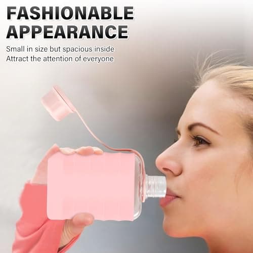 2Pack Slim Flat Water Bottle, 240ml Mini Portable Travel Liquor Flask with Silicone Sleeve, BPA Free Clear Small Flask, Leakproof Pocket Drinking Bottle for Alcohol, Juice, Gym & Office (Pink) — view 6