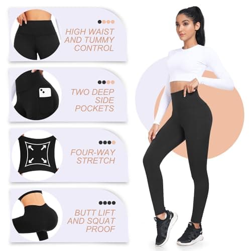 FULLSOFT 4-Pack Fleece Lined Leggings with Pockets for Women, High Waist, Thermal Winter Warm Yoga Pants for Workout, Running — view 4