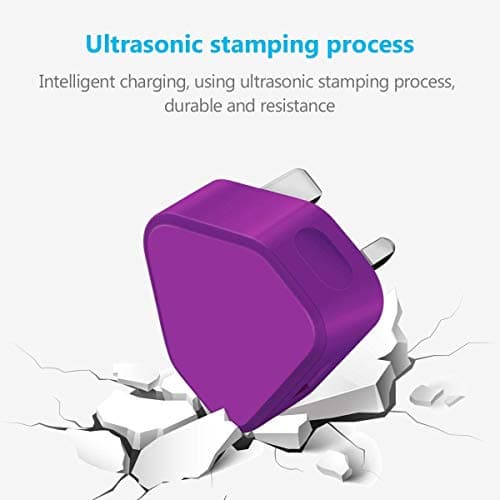 AMO USB Charger Plug UK, USB Plug Adapter Data Cable 2 Metre Compatible For iOSiPhones 5 5S 5C SE 7 8 X XS XR 11 12 13 14 i Pad iOSiPod Air Pods (Purple 1Amp) — view 4