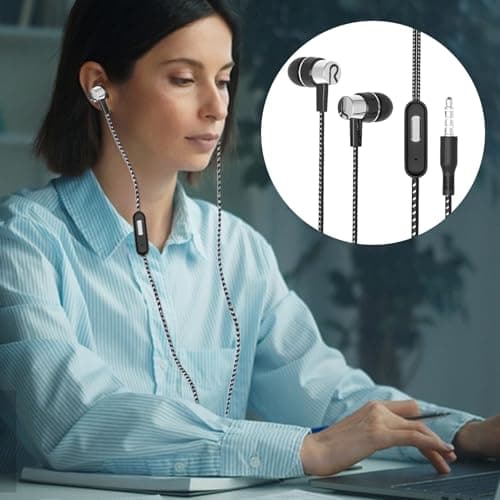 Wired Phone Earbuds - HighQuality Ear Headphones, Corded Portable Earphones Microphone | Sweat Proof Durable Design, Comfortable Wired Earbuds For Music Lovers Walking Jogging Travel Airplanes Daily — view 2