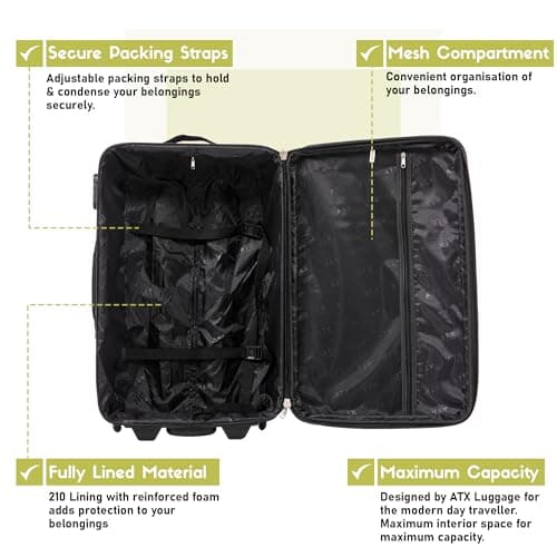 ATX Luggage Suitcase Large Expandable Soft Shell Durable Lightweight Hold Check in Trolley Case with 2 Wheels & Built-in 3 Digit Combination Lock (Black/Lime, 120 Liters) — view 5