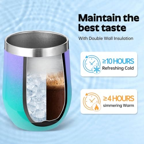 Volhoply 12oz Stainless Steel Wine Tumbler with Lid Bulk 8 Pack,350ml Double Wall Vacuum Stemless Wine Glasses,Metal Travel Coffee Mug with Straw,Insulated Cup Gifts for Christmas（Assorted,8 Set） — view 5