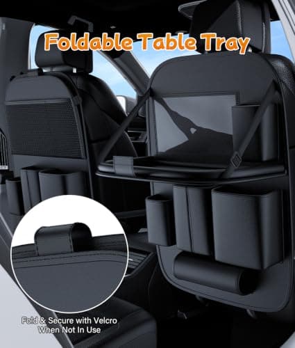 WADEO 2-Pack Leather Car Backseat Organiser with Foldable Table Tray — view 3