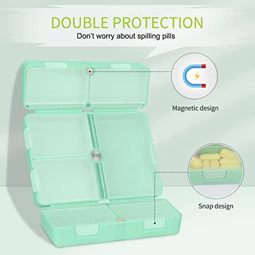 FYY 7 Day Pill Organiser, Travel Tablet Box, [Foldable Design] Weekly Medication Case, Portable Daily Supplements Storage Organizer for Vitamins, Cod Liver Oil, Small-Mint Green — view 4